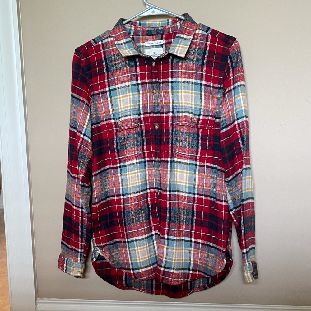 AE Amazingly Soft Plaid Button Down Slim Flannel